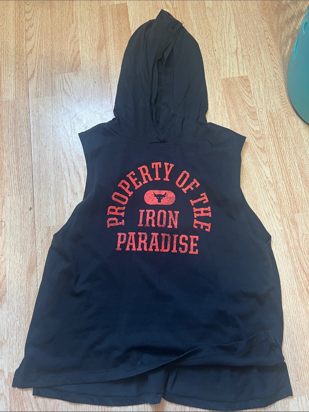 Under Armour Black Sleeveless Hoodie Tank with Red 'Iron Paradise' Graphic